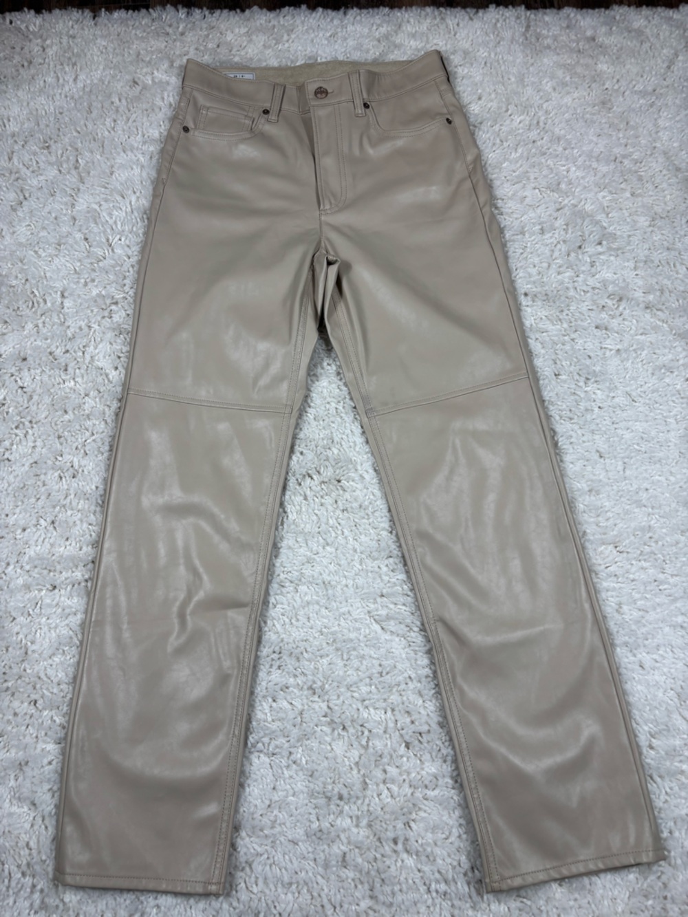 GAP Cheeky Straight Faux Leather Pants High Rise Beige 28/6 Long